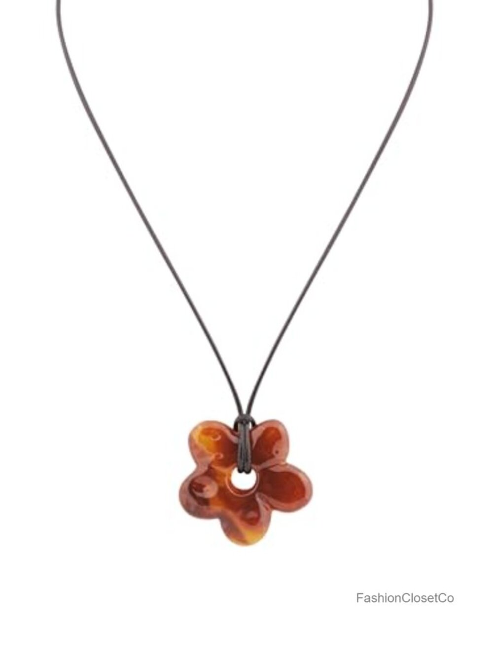 Chunky Resin Flower Pendant Necklace Boho Adjustable Cord